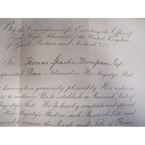 196 - 1. 1864 Admiralty Commission warrant to Thomas Sparke Thompson appointing him Rear Admiral in Her Ma... 