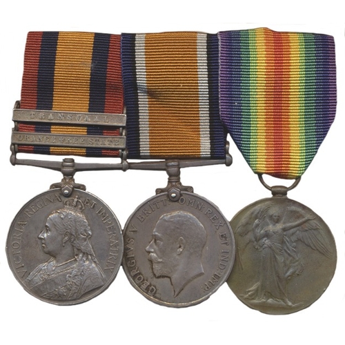 25 - QSA 2 clasps OFS, Transvaal to 930 Tpr J. Johnstone Johannesburg M.R., WW1 BWM and Victory Medal (bi... 