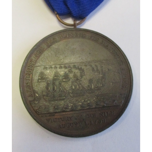 3 - 1798 Davison's Nile Medal in bronze, fitted with small ring mount and loop to top for wear, full leg... 