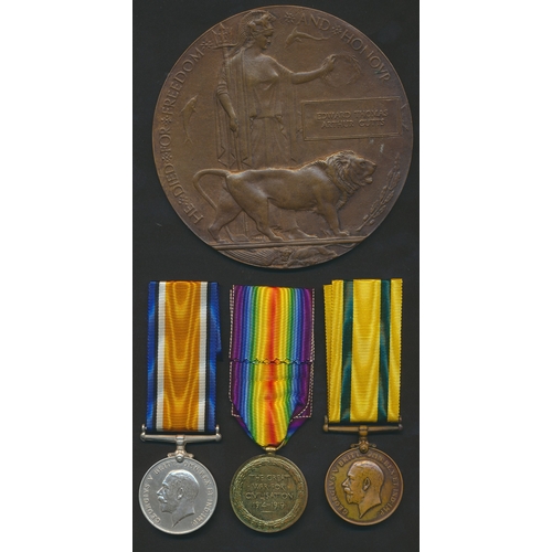 39 - WW1 BWM, Victory Medal, Territorial Force War Medal and Memorial Plaque to 1775 Pte E.T.A. Cutts A. ... 