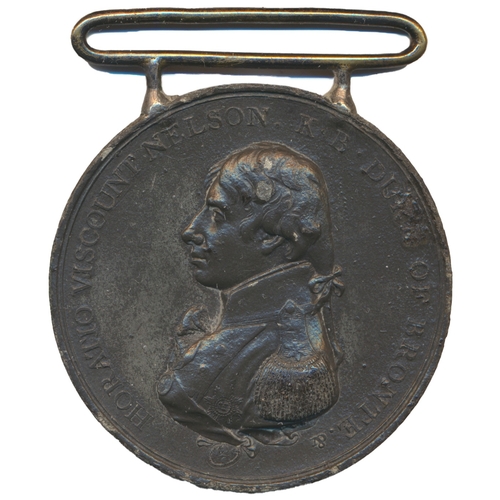 4 - 1805 Boulton's Trafalgar Medal in white metal, T bar suspension fitted to top, discoloured, edge leg... 