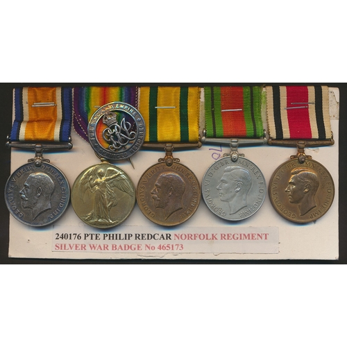 41 - 1. Father's WW1 BWM, Victory Medal, Territorial Force War Medal, Silver war Badge No 465173, WW2 Def... 