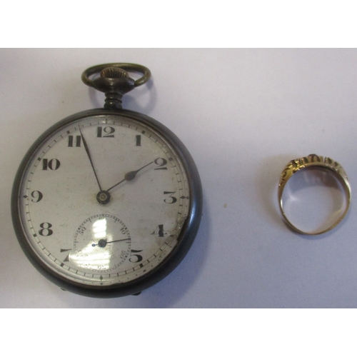 416 - 18ct gold ring with pair of red stones inset (total weight approx. 2.4g), plus pocket watch. Qty 2 (... 