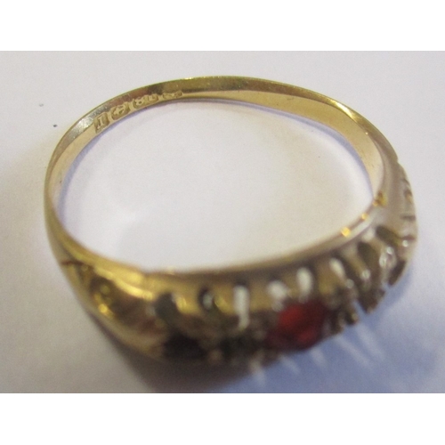 416 - 18ct gold ring with pair of red stones inset (total weight approx. 2.4g), plus pocket watch. Qty 2 (... 