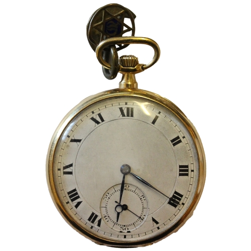 419 - 18ct gold pocket watch with plain dial and second dial, brequet hands, outer Roman numeral indices, ... 