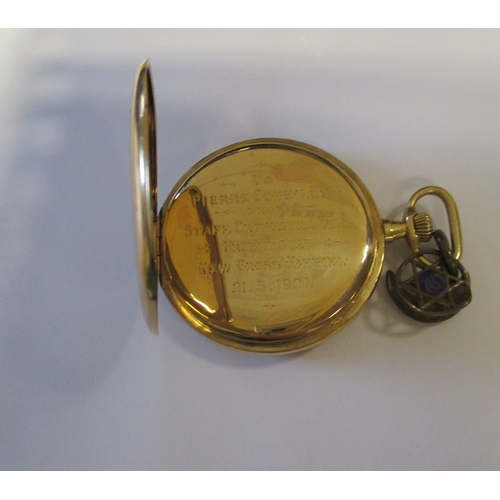 419 - 18ct gold pocket watch with plain dial and second dial, brequet hands, outer Roman numeral indices, ... 