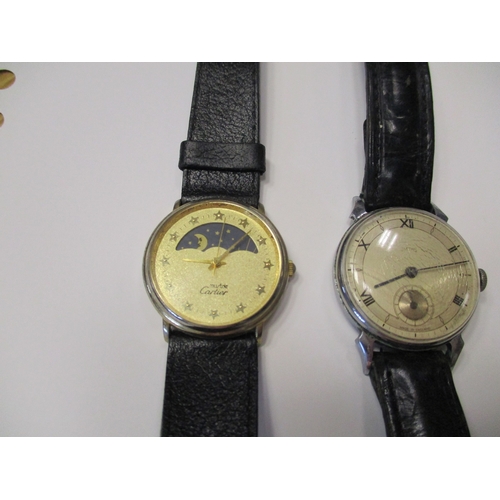 420 - 9ct gold wristwatch 'Waltham U.S.A' with plan dial (cracked) and second dial, brequet hands, outer A... 