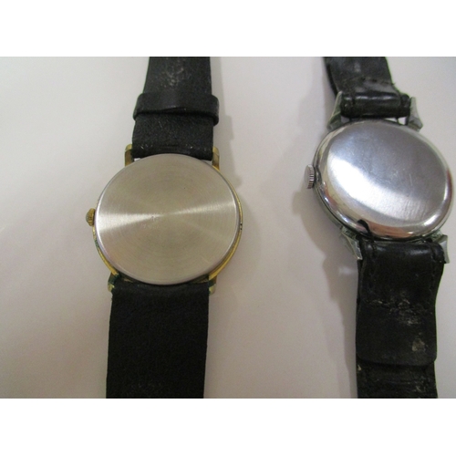 420 - 9ct gold wristwatch 'Waltham U.S.A' with plan dial (cracked) and second dial, brequet hands, outer A... 