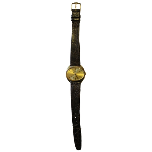 421 - 18ct gold banded wristwatch with plan dial, baton hands, stick indices, plain bezel, reverse  N2 2 6... 