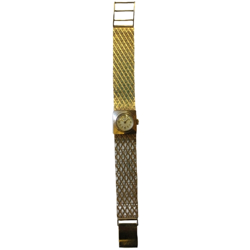 422 - 9ct gold bracelet watch with plan dial, baton hands, Panerai indices, plain bezel, ‘JNO 21 Jewels’, ... 