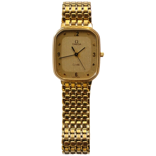 425 - Omega. Mens bracelet watch stainless steel with gold accent, two-tone plan dial, baton hands and min... 