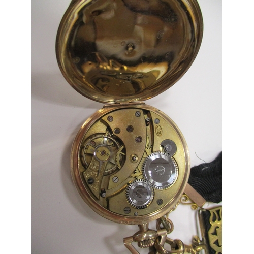 426 - Pocket watch open square face 9ct gold with plan dial and second dial, spade hands, Roman numeral in... 