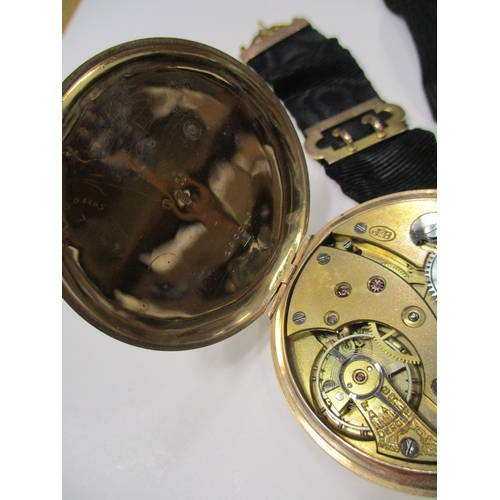 426 - Pocket watch open square face 9ct gold with plan dial and second dial, spade hands, Roman numeral in... 