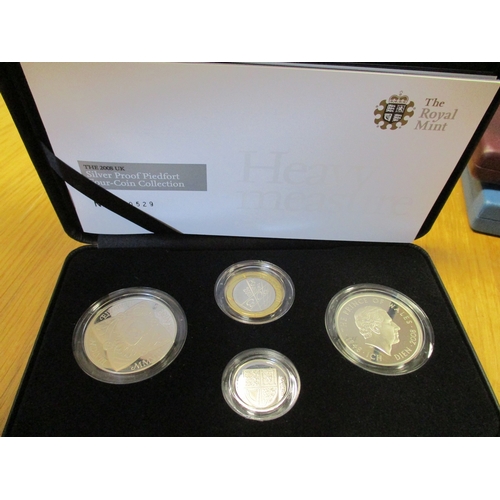 580 - Pair of 2008 silver proof cased sets FDC, with 'Heavy Measure' piedfort set of 4 (£5, £2, £1) and Br... 