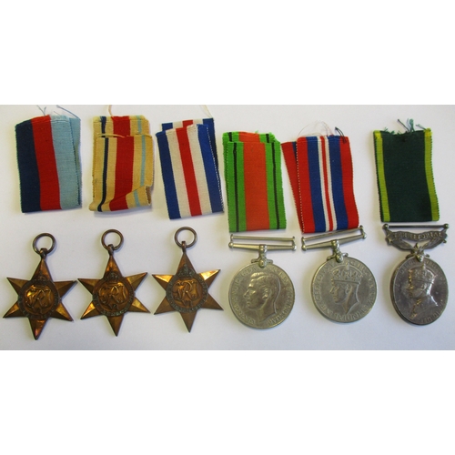 63 - WW2 1939-1945, Africa, France and Germany Stars, Defence Medal, BWM and KGVI Efficiency Medal (Terri... 