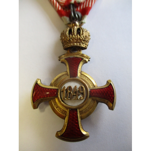 65 - Austrian Empire. 1849 Gold Merit Cross 1st Class, 1st Type by rare maker K. Bohm of Vienna, ring sta... 