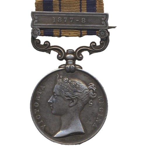 7 - 1879 South Africa Medal 1877-8 clasp to Pte W. Bodley Frontr Mtd Rifles, brooch pin fitted to revers... 