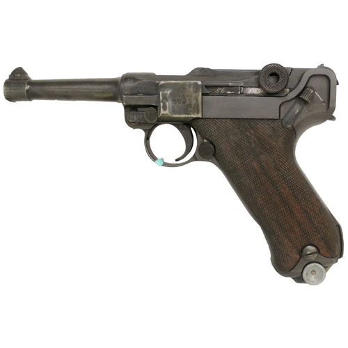 90 - German 1915 D.W.M. 9mm Luger semi-automatic pistol No 5356, chequerboard grips, top of chamber stamp... 