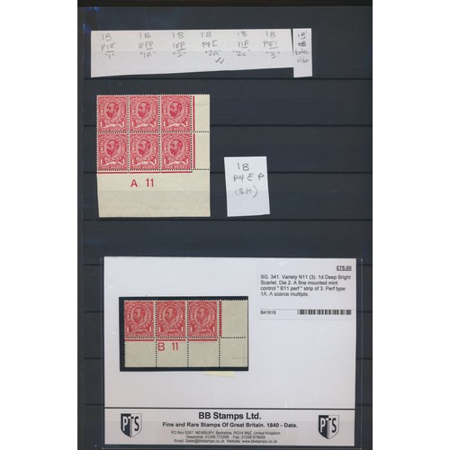 229 - A specialised coln of KGV Downey Heads in control blocks, strips and singles, noting collecting focu... 