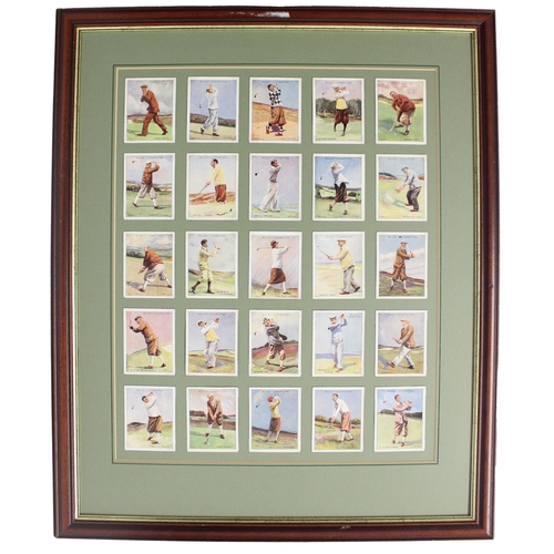 69 - Wills. Famous Golfers complete set in frame generally good. GLASS WILL NOT BE POSTED. Cat. £550. (Se... 