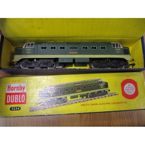 524 - Hornby Dublo. BR two-tone green D9001 St Paddy 3-rail locomotive No. 3234, generally excellent in go... 