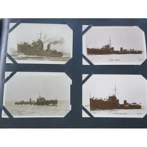 144 - Shipping. Naval collection incl. submarines, sailing ships, etc. in 2 old albums. Mixture of postcar... 