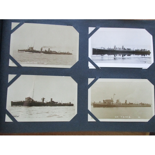 144 - Shipping. Naval collection incl. submarines, sailing ships, etc. in 2 old albums. Mixture of postcar... 