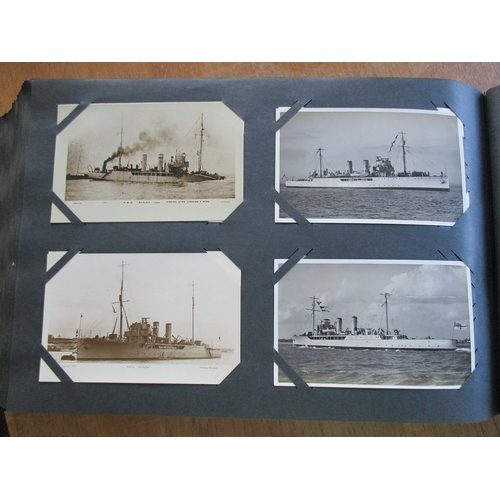 144 - Shipping. Naval collection incl. submarines, sailing ships, etc. in 2 old albums. Mixture of postcar... 