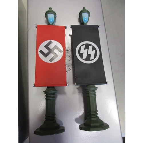 183 - King & Country. Leibstandarte range with Banners on lampposts twin set No LAH041, SS Standard Bearer... 