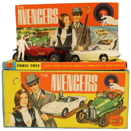 230 - Corgi. The Avengers vintage Bentley and Lotus Elan S2 No 40 figures present generally excellent in v... 