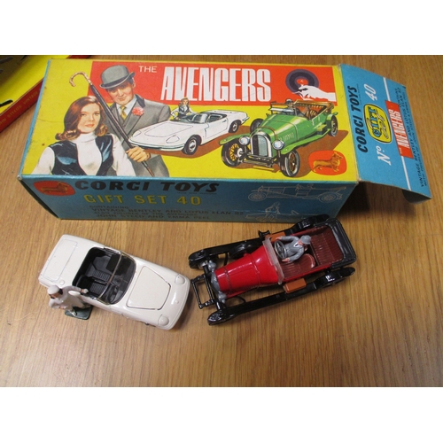 230 - Corgi. The Avengers vintage Bentley and Lotus Elan S2 No 40 figures present generally excellent in v... 