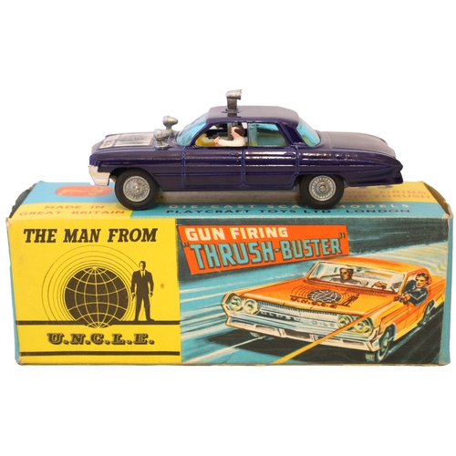 239 - Corgi. Thrush Buster No. 497, metallic purplish-blue body, 2 figures, with 3D 'Waverley' ring genera... 