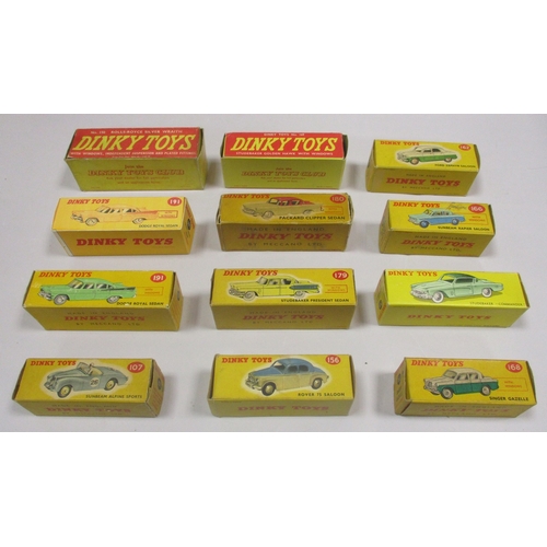 246 - Dinky. Boxed mixed collection of cars, including Sunbeam Alpine Sports No 107, Rover 75 Saloon No 15... 