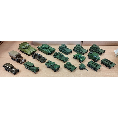 261 - Dinky. Earlier collection of unboxed military vehicles generally good to very good with tanks, truck... 