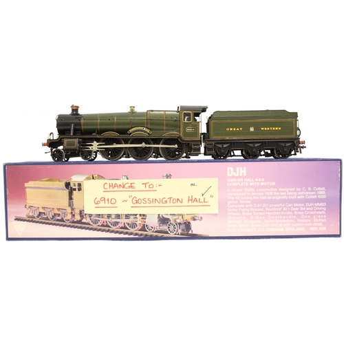 355 - DJH. OO gauge kit built Hall Class 4-6-0 GWR 6910 'Gossington Hall' lined green K56 locomotive and t... 