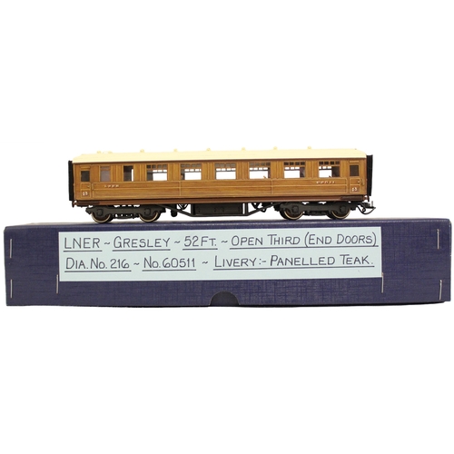 391 - Lawrence Scale Models. Range of OO gauge kit built Gresley LNER panelled teak coaches, generally nea... 