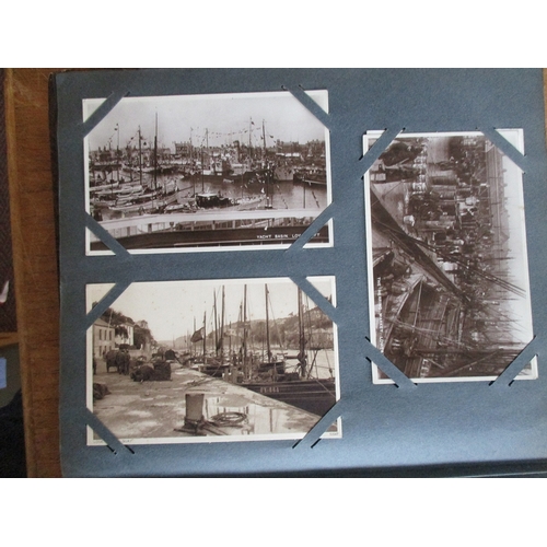 88 - Misc. coln. in 2 old albums. Shipping incl. White Star Line, sailing ships some art type. Fishing in... 