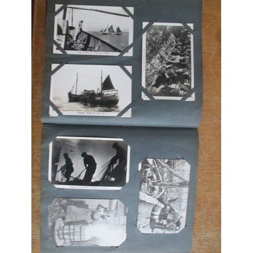 88 - Misc. coln. in 2 old albums. Shipping incl. White Star Line, sailing ships some art type. Fishing in... 