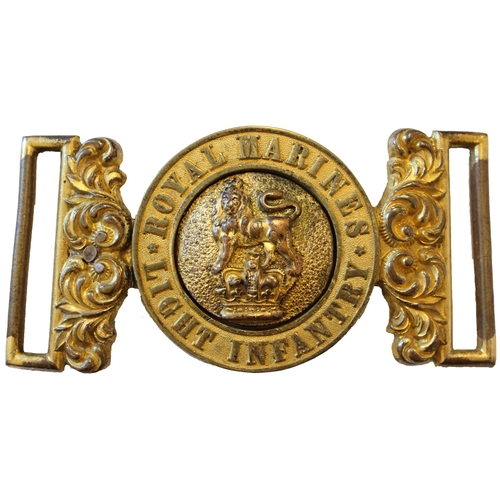 129 - Rare Royal Marines Light Infantry Victorian Warrant Officer's waist belt clasp, gilt title circle ‘R... 