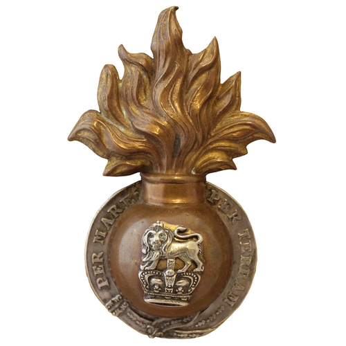 120 - Royal Marine Light Infantry Drum Major's pre-1878 fur cap grenade, brass flaming grenade, ball mount... 