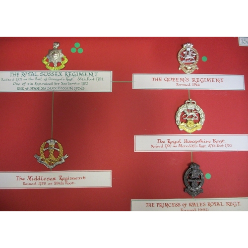 138 - Collection of cap badges (102) mounted on cards with descriptions in lift out trays in purpose built... 