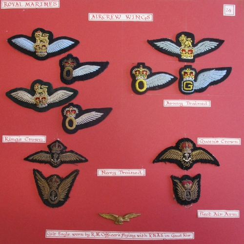 147 - Royal Marines collection mounted on 4 boards with:
1. Aircrew Wings (12) including bullion navy trai... 