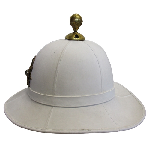 148 - Royal Marines Officer's Wolsley pattern pith helmet by Trayler & Co Portsmouth, brass ball top, KC g... 