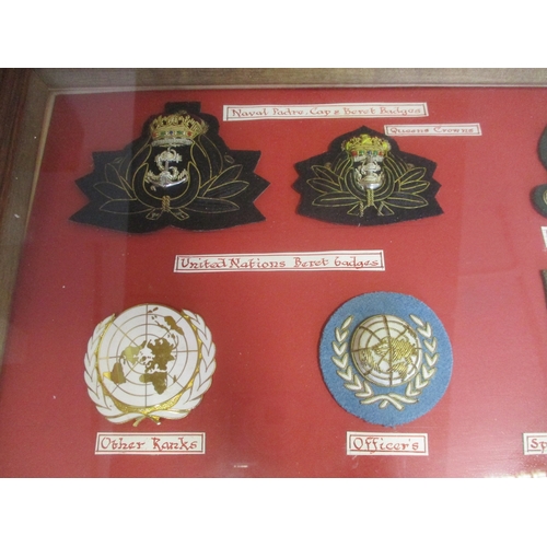 151 - Royal Marine collection mounted on 5 boards and 1 glass frame including embroided cap badges with Lo... 