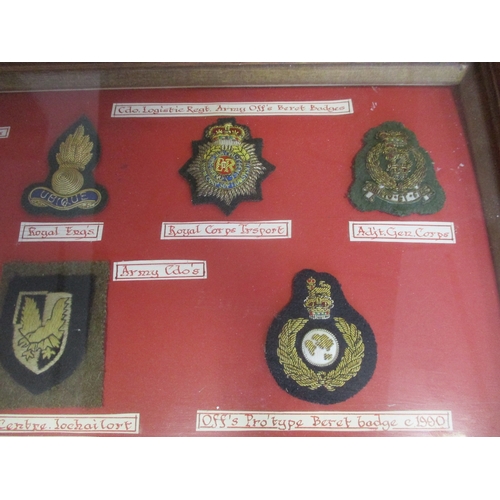 151 - Royal Marine collection mounted on 5 boards and 1 glass frame including embroided cap badges with Lo... 