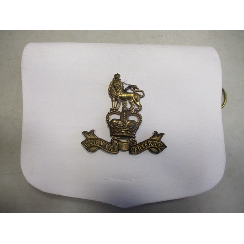 156 - Range of Royal Marine Musicians pouches (3) with:
1. Leather pouch with cross belt, KC badge.
2. Lea... 