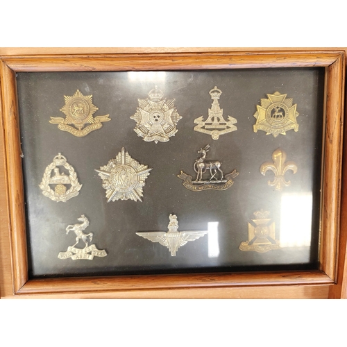 172 - Collection of cap badges in 15 frames from wide range including cavalry range with The Royal Dragoon... 