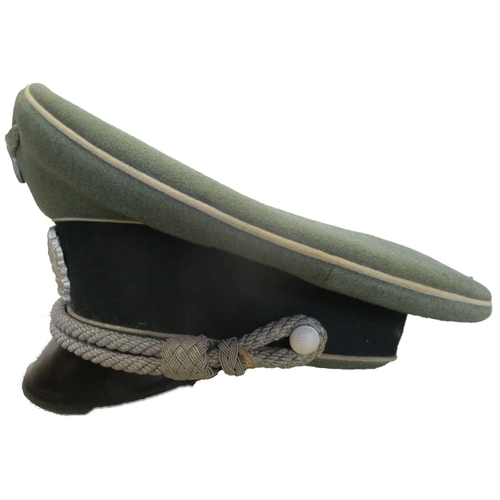 183 - Third Reich Army Officer's peaked cap, thick field grey wool top, dark green centre band, white pipi... 