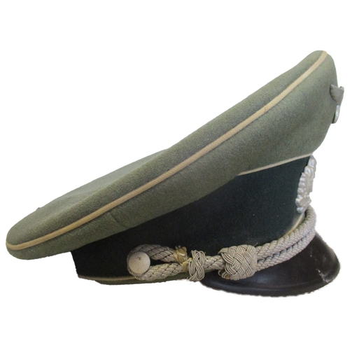 183 - Third Reich Army Officer's peaked cap, thick field grey wool top, dark green centre band, white pipi... 