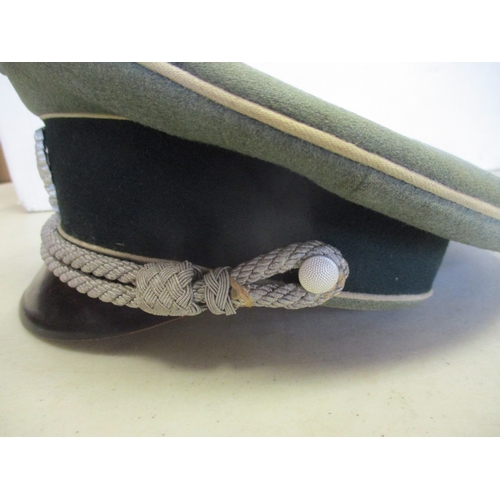 183 - Third Reich Army Officer's peaked cap, thick field grey wool top, dark green centre band, white pipi... 